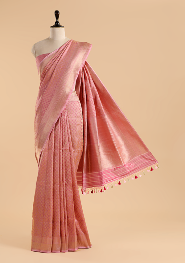 Light Pink Brocade Saree In Silk