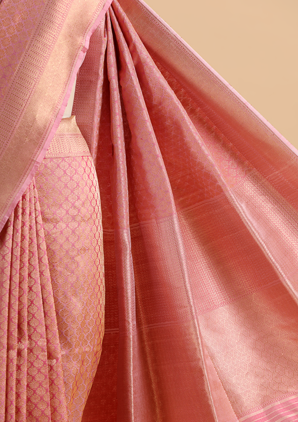Light Pink Brocade Saree In Silk
