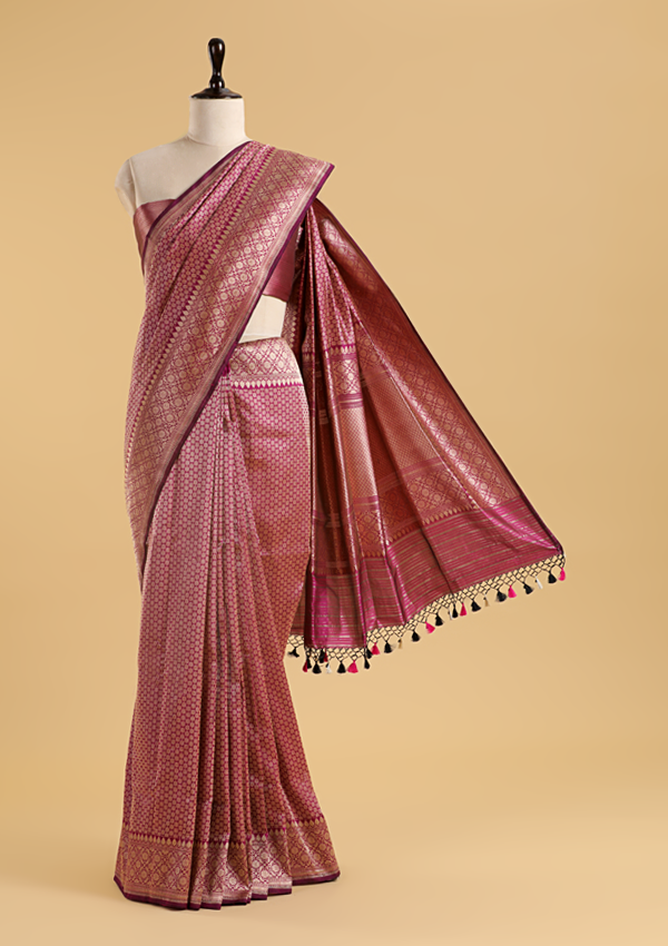 Magenta Pink Brocade Saree In Silk