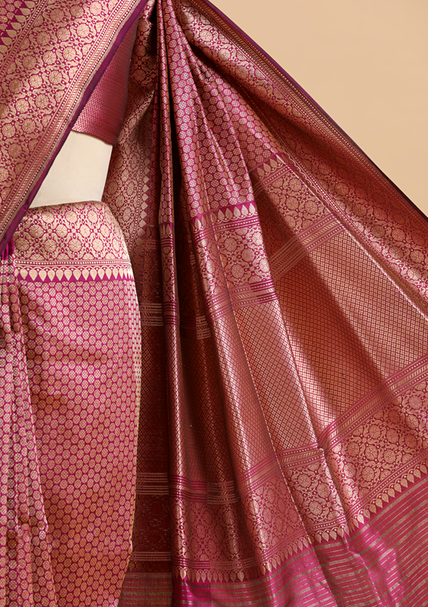Magenta Pink Brocade Saree In Silk