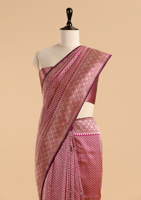 Magenta Pink Brocade Saree In Silk
