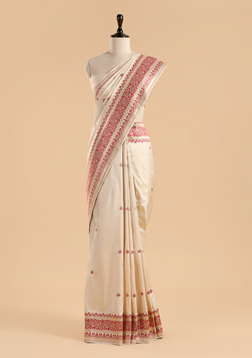Off White Butti Saree in Silk
