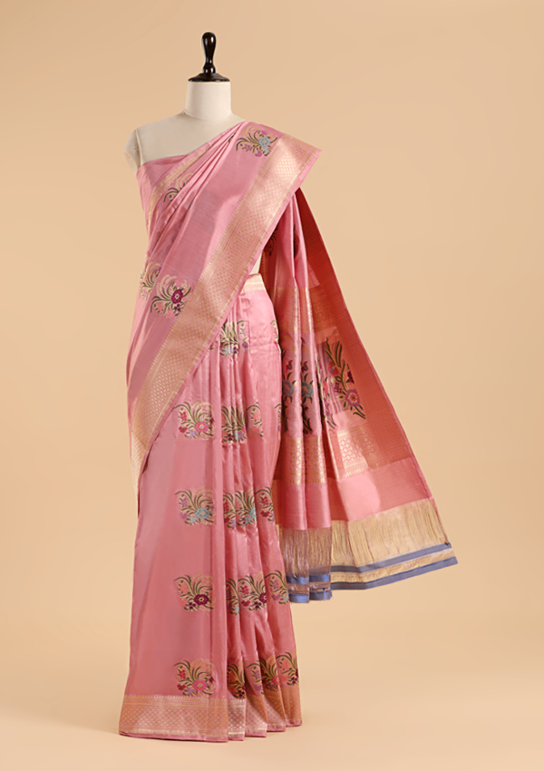 Light Pink Butta Saree in Silk