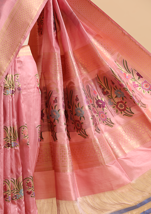 Light Pink Butta Saree in Silk