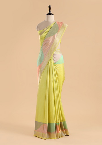 Lemon Yellow Plain Saree in Silk