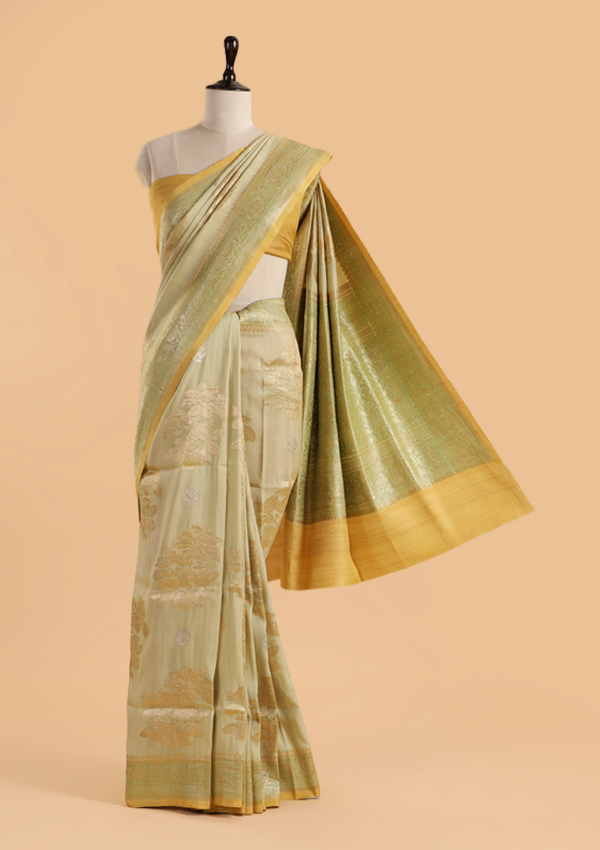 Pista Green Butta Saree in Georgette Tussar