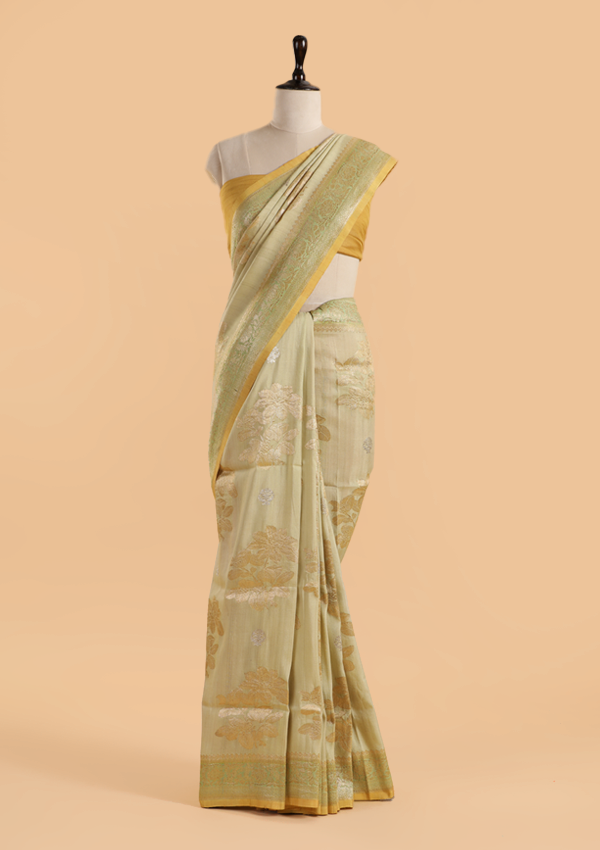 Pista Green Butta Saree in Georgette Tussar