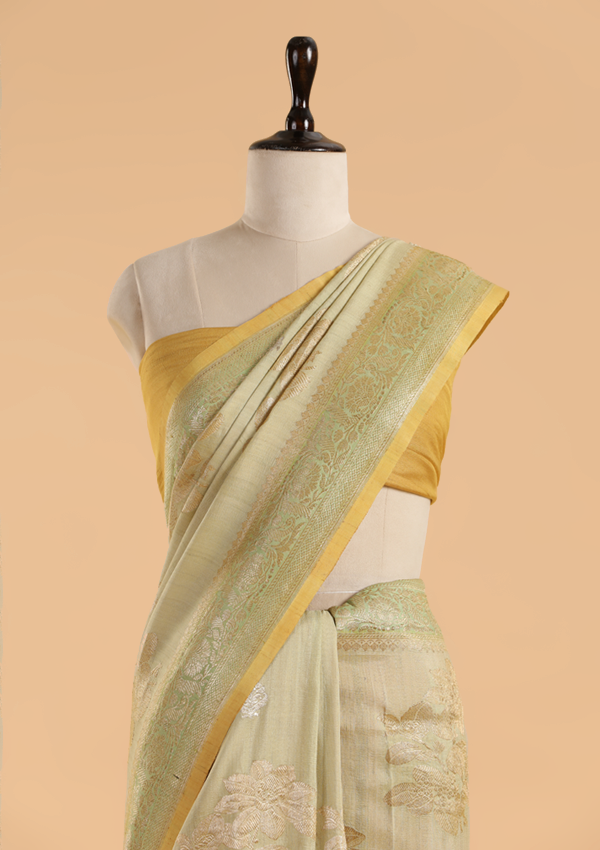 Pista Green Butta Saree in Georgette Tussar