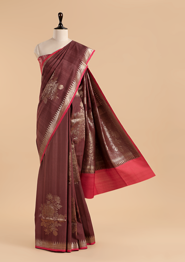 Brown Butta Saree in Georgette Tussar