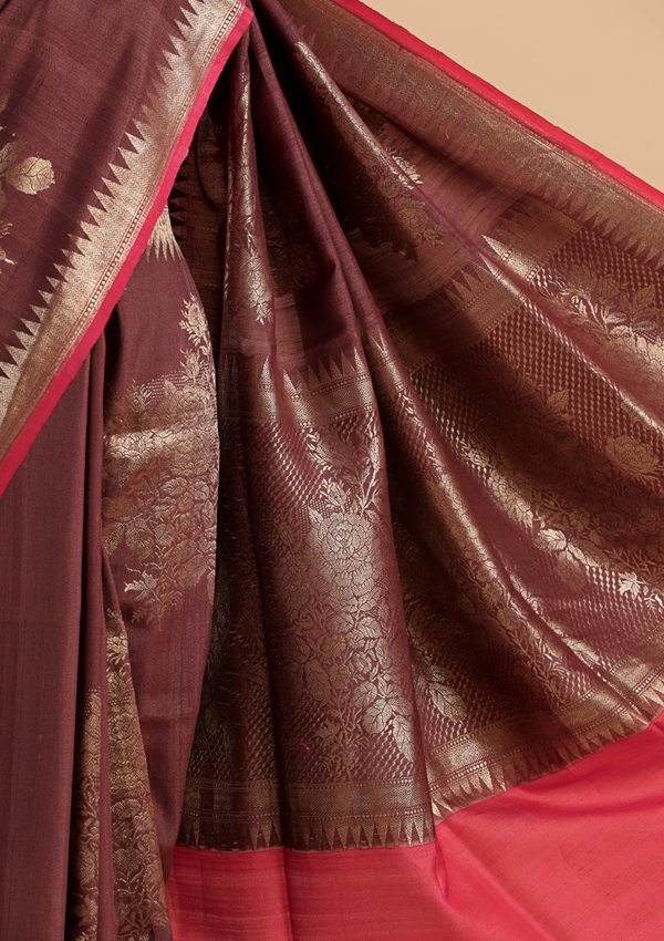 Brown Butta Saree in Georgette Tussar