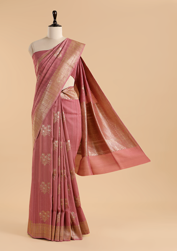 Gajar Pink Butta Saree in Georgette Tussar