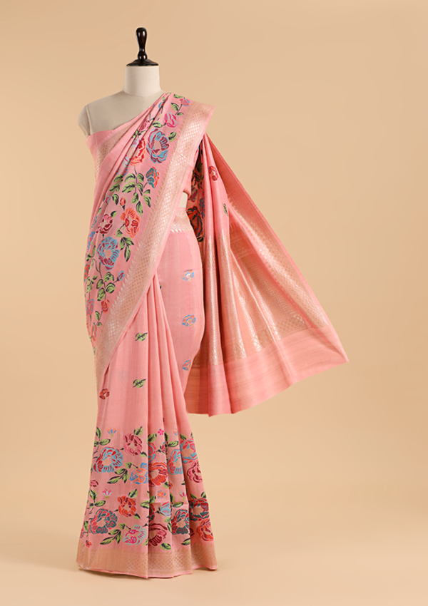 Light Pink Butta Saree in Georgette Tussar