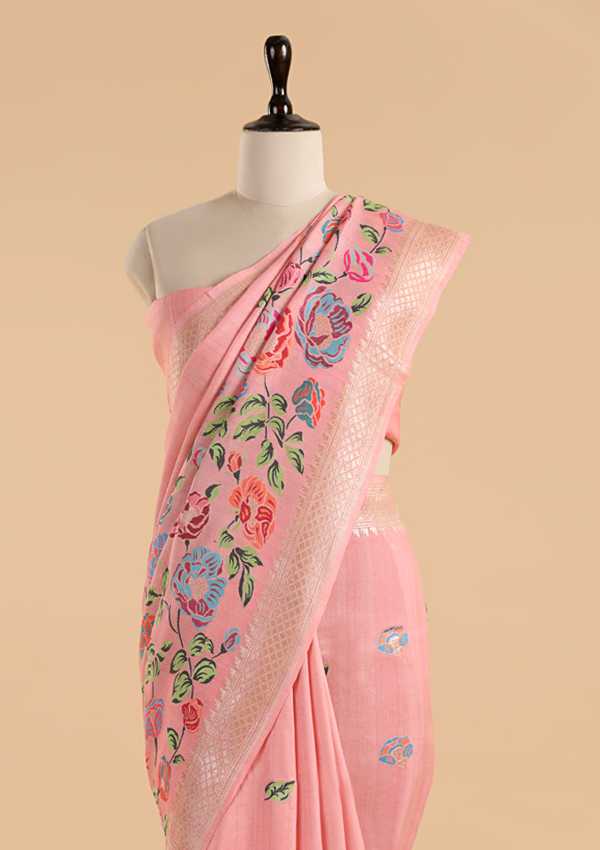 Light Pink Butta Saree in Georgette Tussar