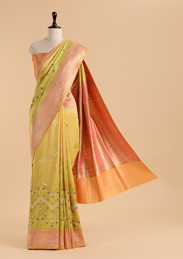 Mustard Yellow Butta Saree in Georgette Tussar