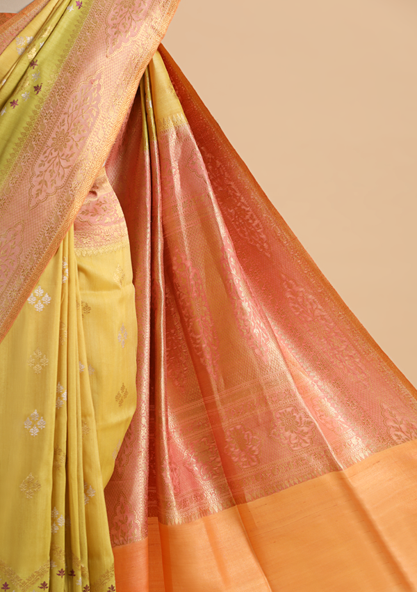Mustard Yellow Butta Saree in Georgette Tussar