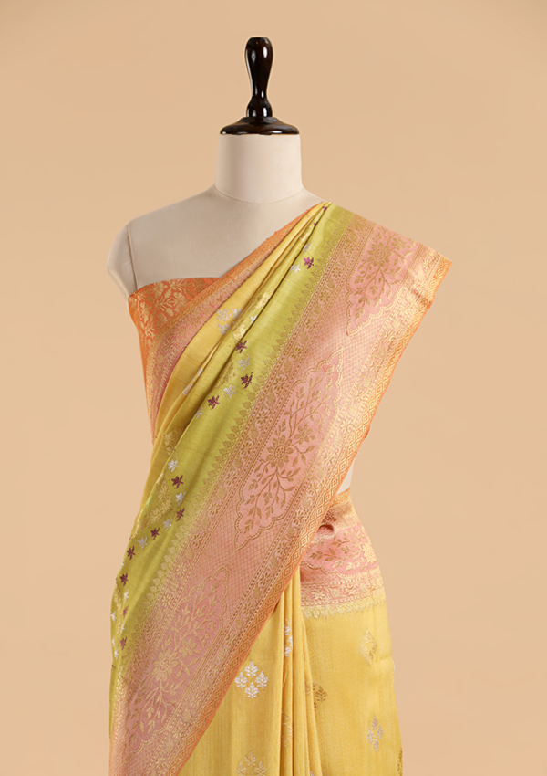 Mustard Yellow Butta Saree in Georgette Tussar