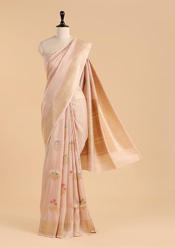 Cream Butta Saree in Georgette Tussar