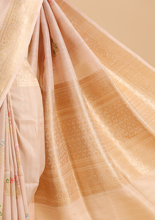 Cream Butta Saree in Georgette Tussar