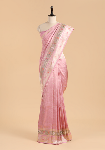 Light Pink Brocade Saree In Silk