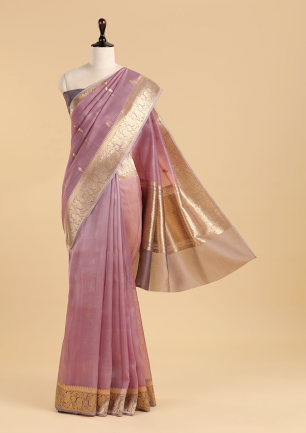 Mauve Butti Saree in Kora Silk