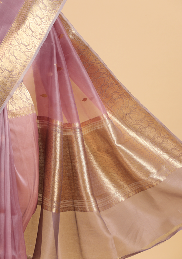 Mauve Butti Saree in Kora Silk
