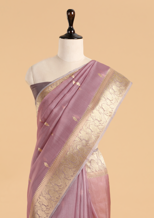 Mauve Butti Saree in Kora Silk