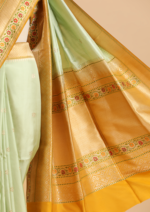 Pista Green Butti Saree in Silk