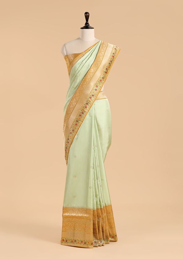 Pista Green Butti Saree in Silk