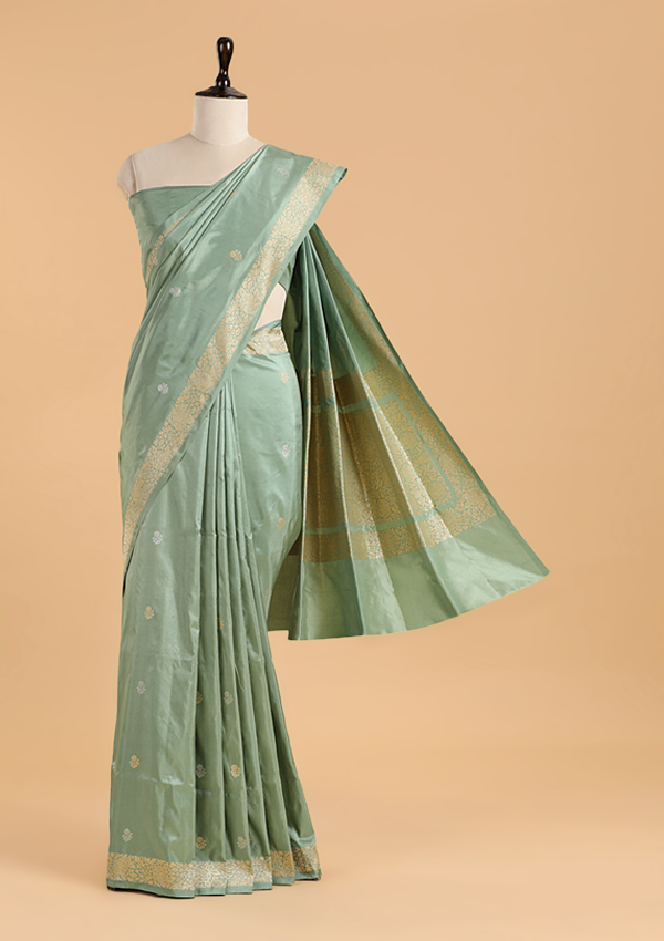 Pista Green Butti Saree in Silk