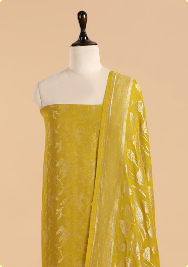 Mehndi Green Jaal Dress in Georgette Tussar