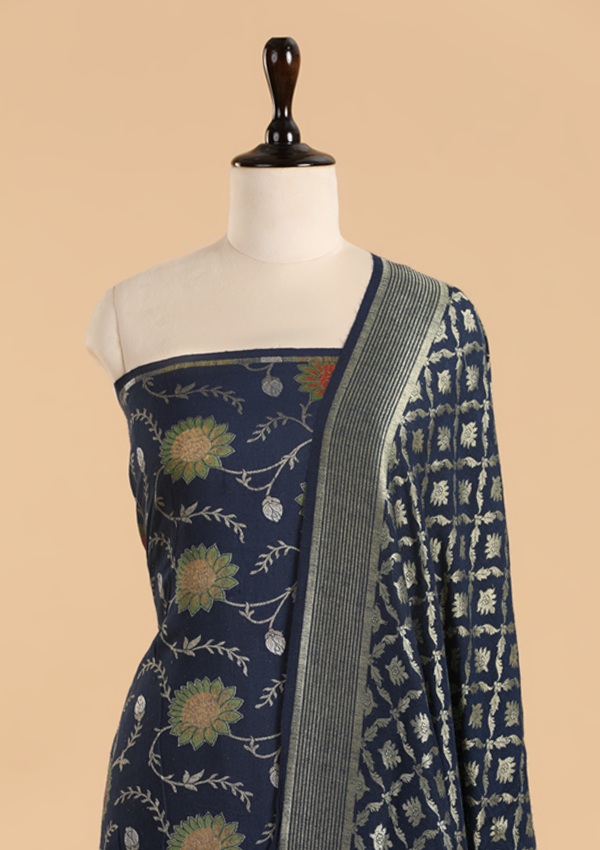 Navy Blue Jaal Dress in Georgette Tussar