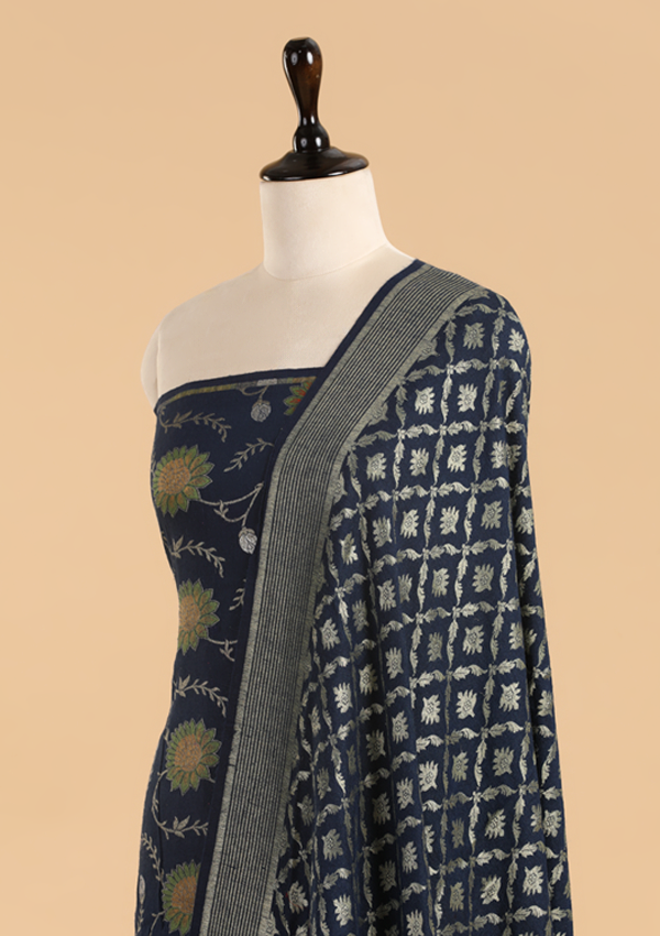 Navy Blue Jaal Dress in Georgette Tussar