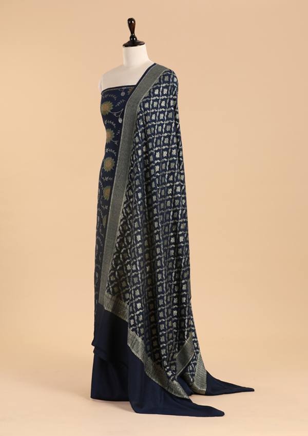 Navy Blue Jaal Dress in Georgette Tussar