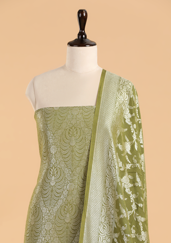 Olive Green Jaal Dress in Georgette Tussar