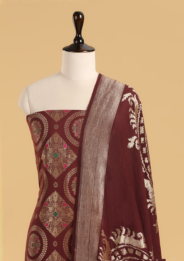 Maroon Jaal Dress in Georgette Tussar
