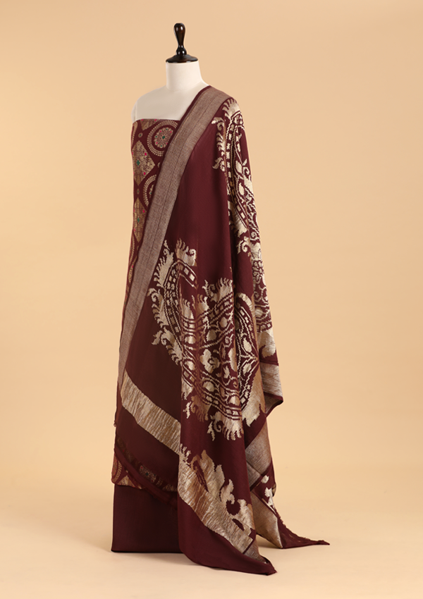 Maroon Jaal Dress in Georgette Tussar