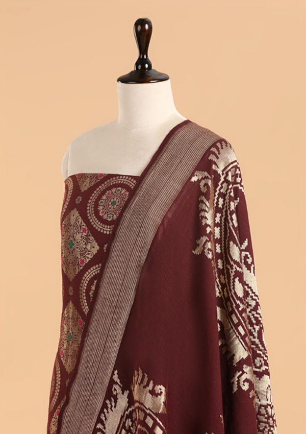 Maroon Jaal Dress in Georgette Tussar