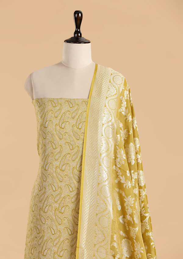 Olive Green Jaal Dress in Georgette Tussar