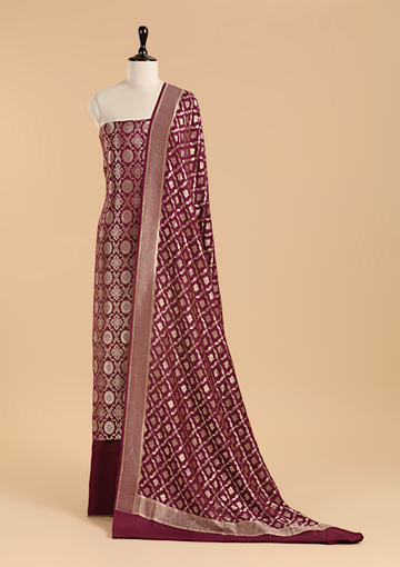 Wine Jaal Dress in Georgette Tussar