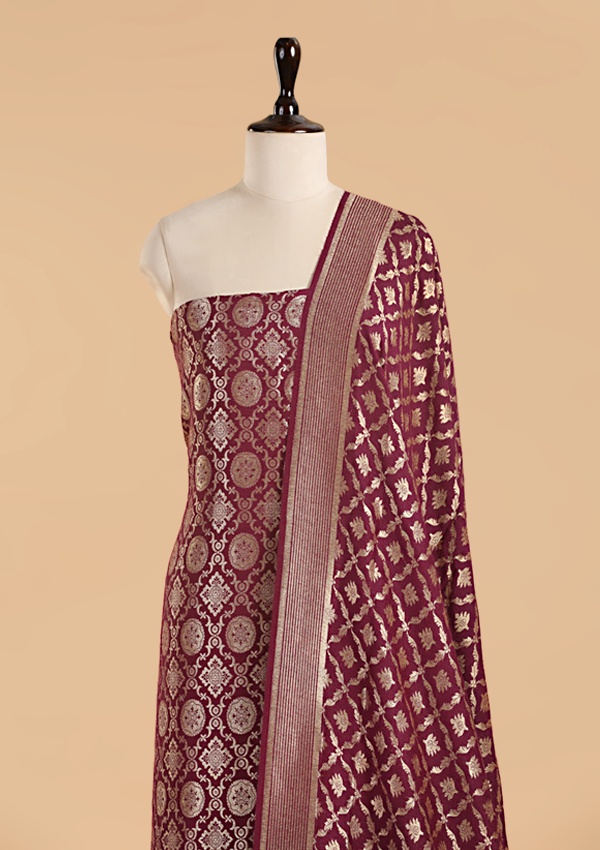 Wine Jaal Dress in Georgette Tussar