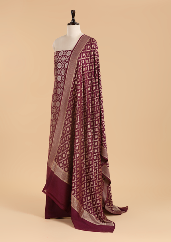 Wine Jaal Dress in Georgette Tussar