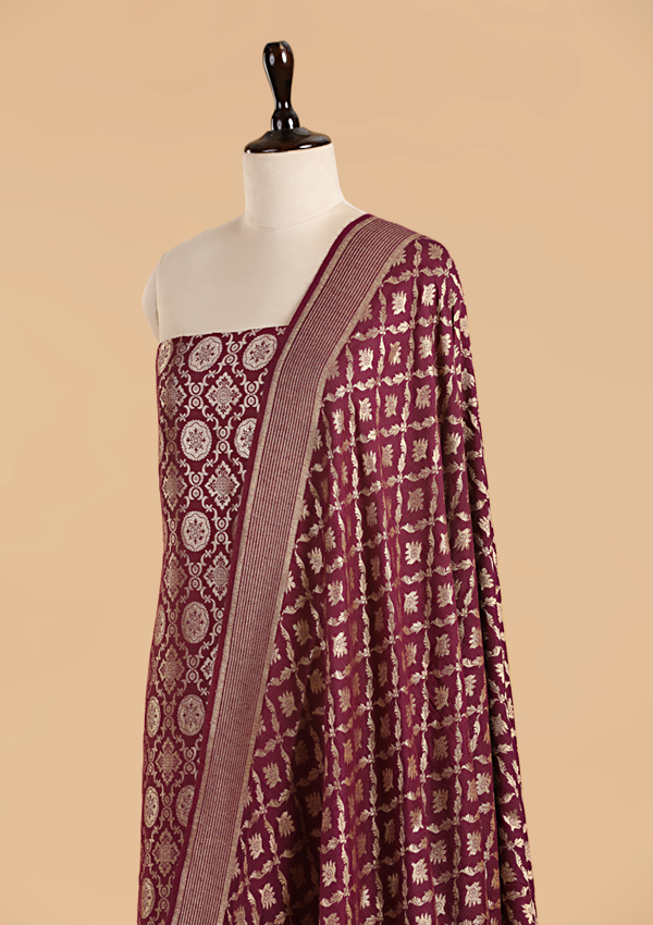 Wine Jaal Dress in Georgette Tussar