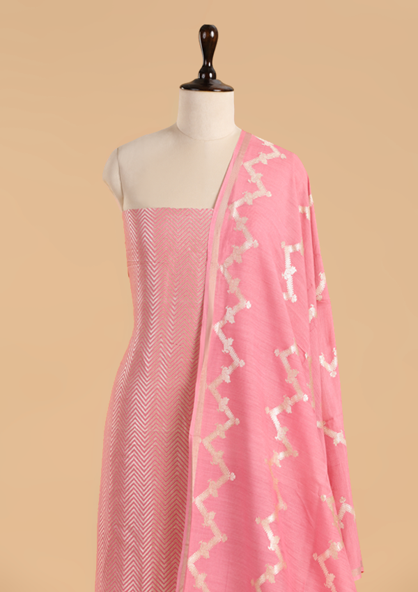 Gajar Pink Jaal Dress in Georgette Tussar