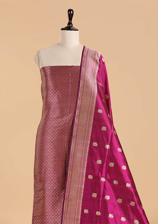 Magenta Brocade Dress in Silk