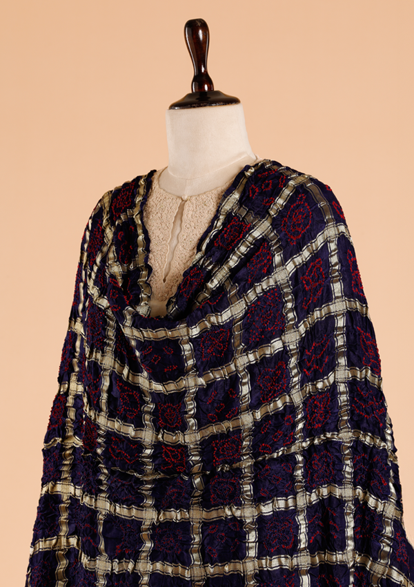 Navy Blue Gharchola Bandhani Dupatta in Silk
