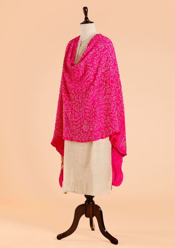 Rani Pink Plain Bandhani Dupatta in Silk