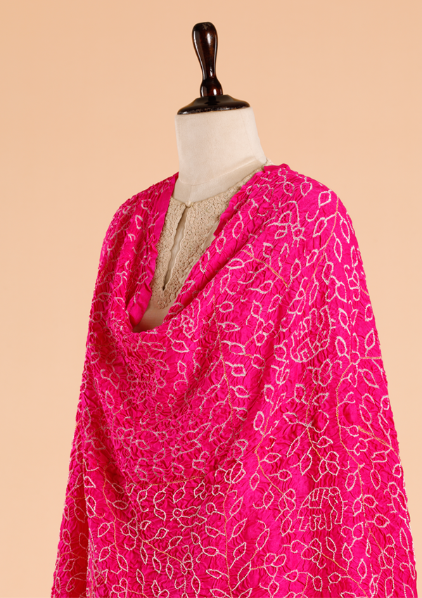 Rani Pink Plain Bandhani Dupatta in Silk