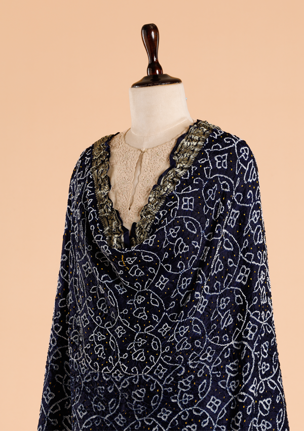 Navy Blue Plain Bandhani Dupatta in Silk