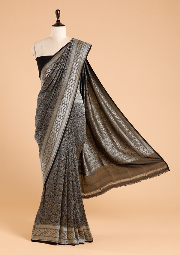 Black Brocade Saree in Georgette