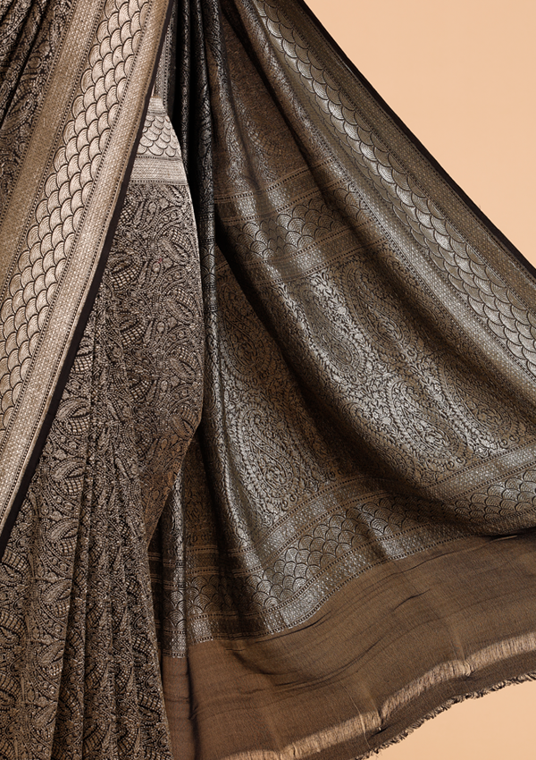 Black Brocade Saree in Georgette